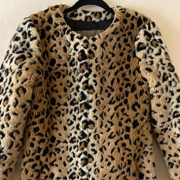 Zara Leopard Faux Fur Coat Sz S Longline Indie Sleaze Animal Print Winter Jacket - Picture 3 of 15